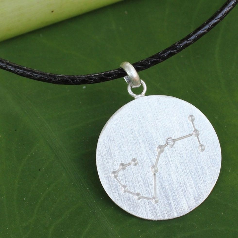 Silver Pendant Necklace of Scorpio with White Topaz Stone 'Constellation Scorpio'