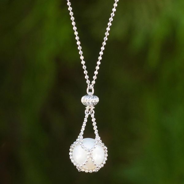 Alternate image for Pearl and Sterling Silver Hand Crafted Pendant Necklace Lily Dewdrop