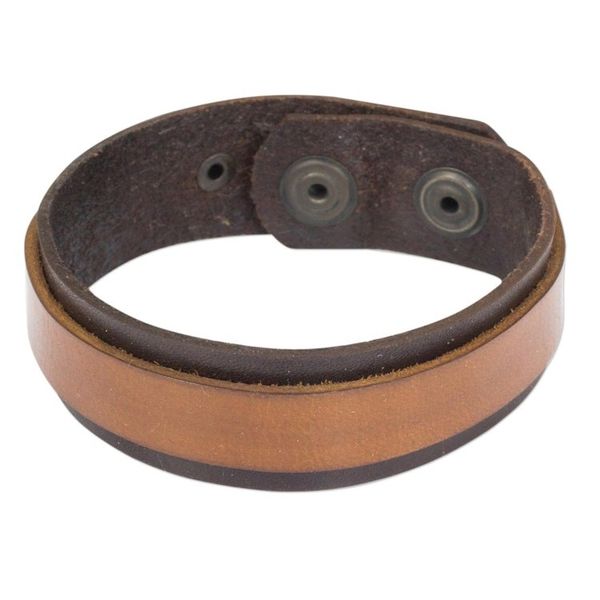 Alternate image for Handmade Two Tone Brown Leather Bracelet with Snaps Rough and Tumble in Brown