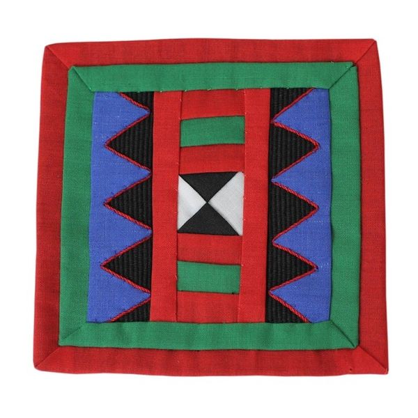 Alternate image for Handwoven Lahu Hill Tribe Red and Green Cotton Coasters Festivities