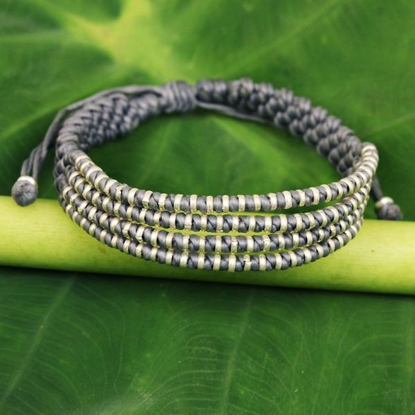 Alternate image for Macrame Bracelet with Silver in Misty Light Grey Misty Chiang Mai Quartet
