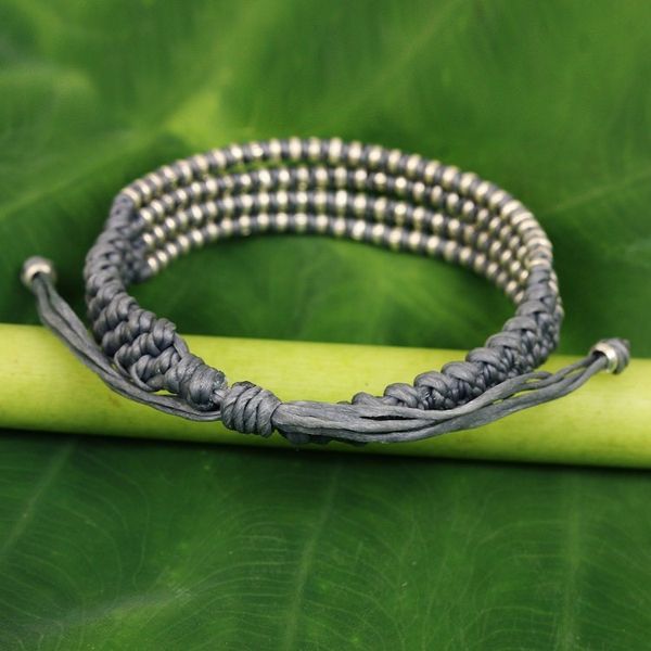Alternate image for Macrame Bracelet with Silver in Misty Light Grey Misty Chiang Mai Quartet