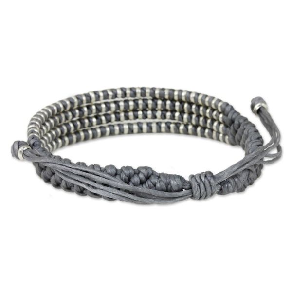 Alternate image for Macrame Bracelet with Silver in Misty Light Grey Misty Chiang Mai Quartet