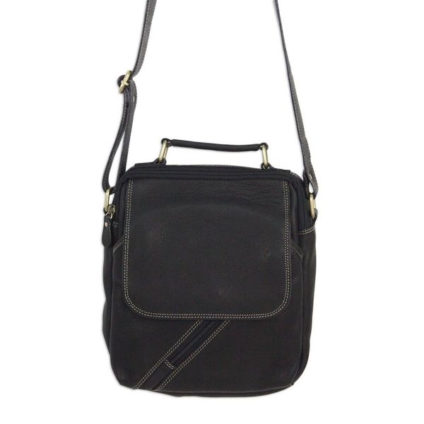 Alternate image for Fair Trade Thai Black Leather Handcrafted Shoulder Bag Voyager in Black
