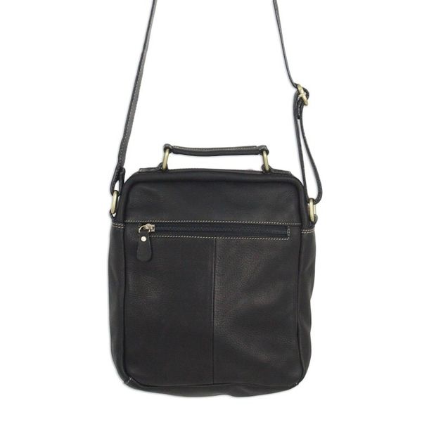 Alternate image for Fair Trade Thai Black Leather Handcrafted Shoulder Bag Voyager in Black