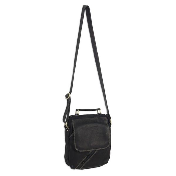 Alternate image for Fair Trade Thai Black Leather Handcrafted Shoulder Bag Voyager in Black