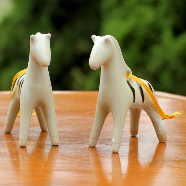 Alternate image for Handmade Thai Celadon Ceramic Horse Ornaments Pair Poised Pony
