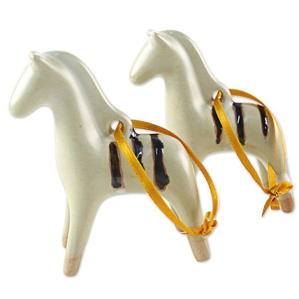 Alternate image for Handmade Thai Celadon Ceramic Horse Ornaments Pair Poised Pony
