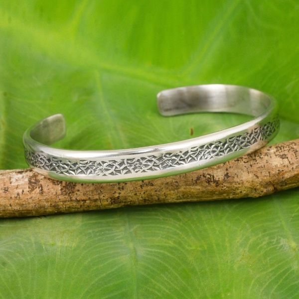 Alternate image for Thailand Sterling Silver Free Trade Cuff Bracelet Forest Footpaths