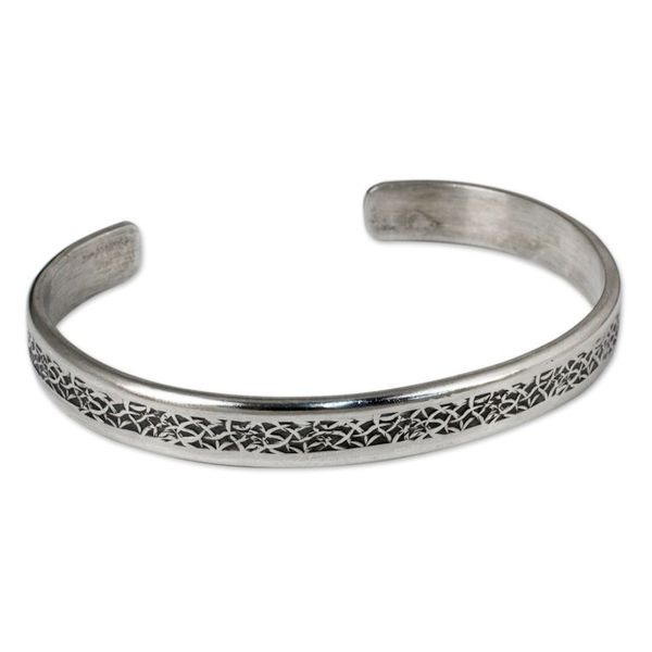 Alternate image for Thailand Sterling Silver Free Trade Cuff Bracelet Forest Footpaths