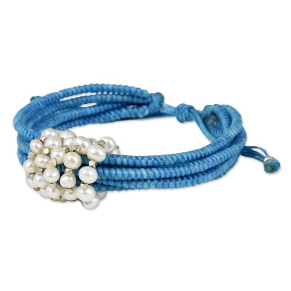 Alternate image for Sky Blue Cord Bracelet with Cultured Pearls from Thailand All My Love in Sky Blue