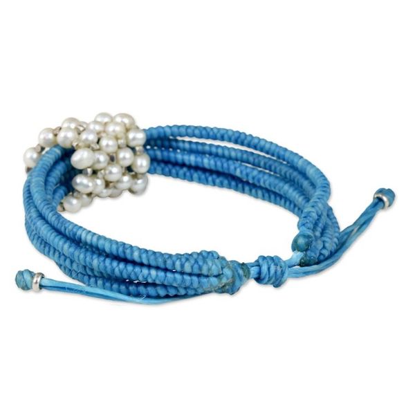 Alternate image for Sky Blue Cord Bracelet with Cultured Pearls from Thailand All My Love in Sky Blue