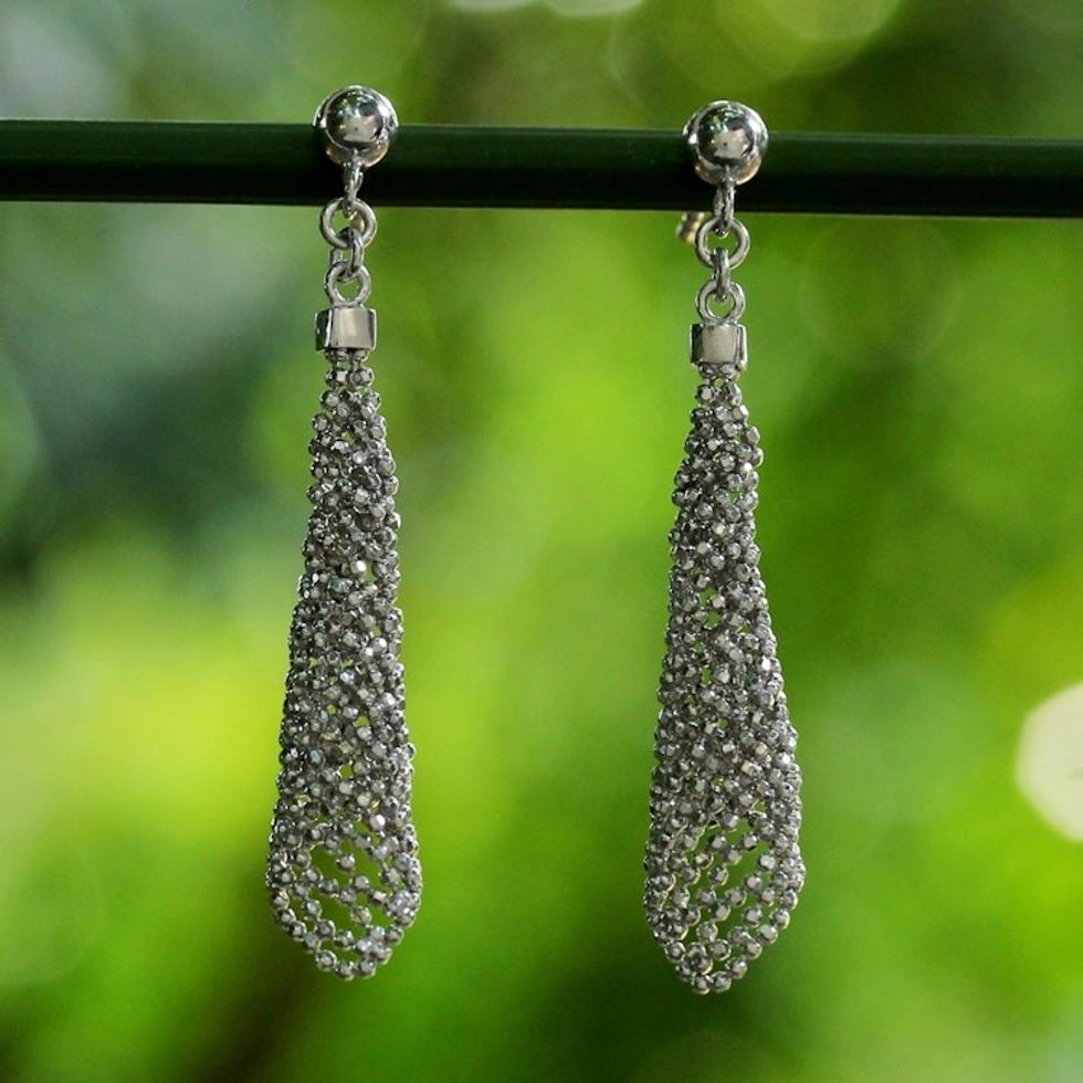 Sterling Silver Ball Chain Dangle Earrings from Thailand 'Sparkling Dresses'