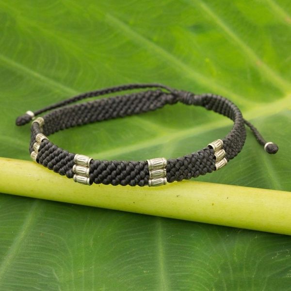 Alternate image for 950 Silver Accent Wristband Bracelet from Thailand Karen Bamboo in Charcoal