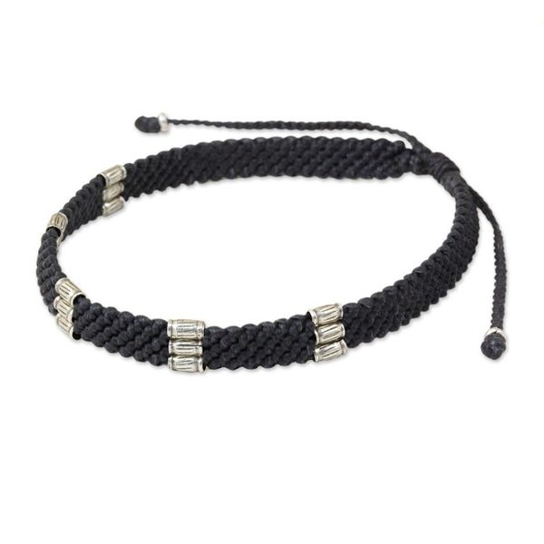Alternate image for 950 Silver Accent Wristband Bracelet from Thailand Karen Bamboo in Charcoal
