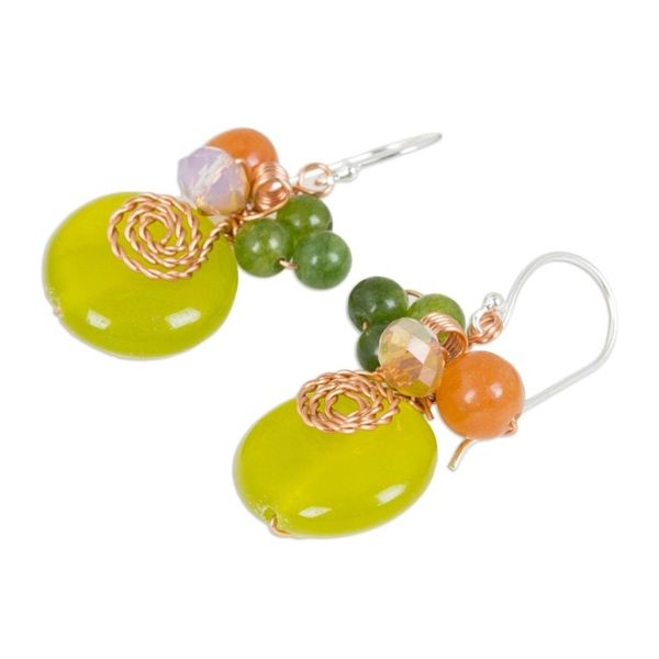Alternate image for Lemon Quartz and Glass Bead Dangle Earrings with Copper Sweet Temptation