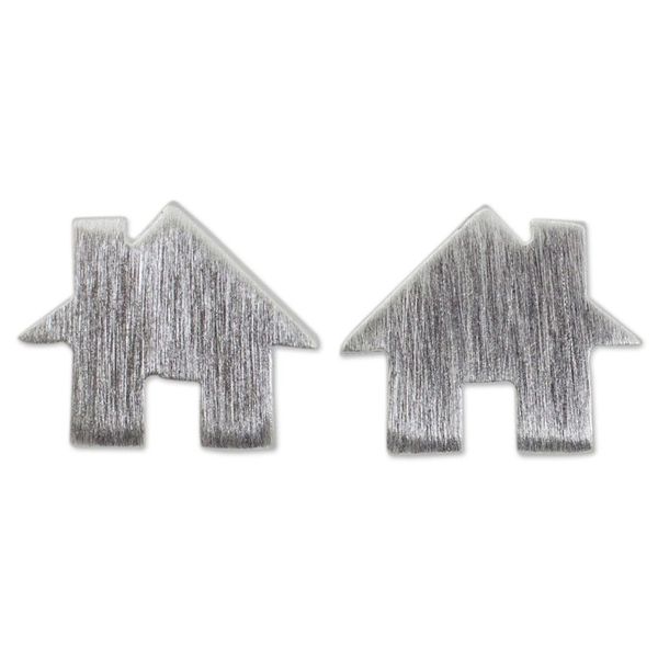 Alternate image for Brushed Silver Earrings in House Shape from Thai Artisan Home Sweet Home