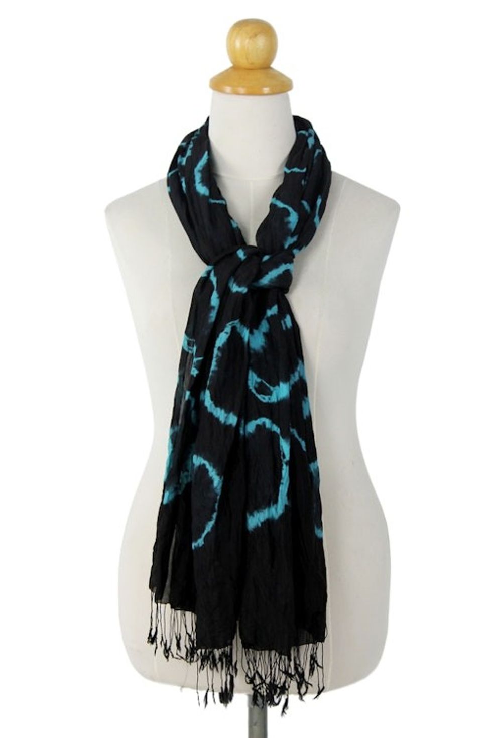 Black Blue Tie-dye Silk Scarf Crafted by Hand in Thailand 'Licorice Dance'