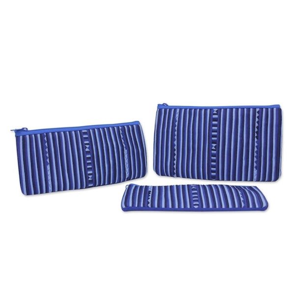 Alternate image for Thai Blue and White Cotton Blend Travel Cases Set of 3 Blue Lisu Chic