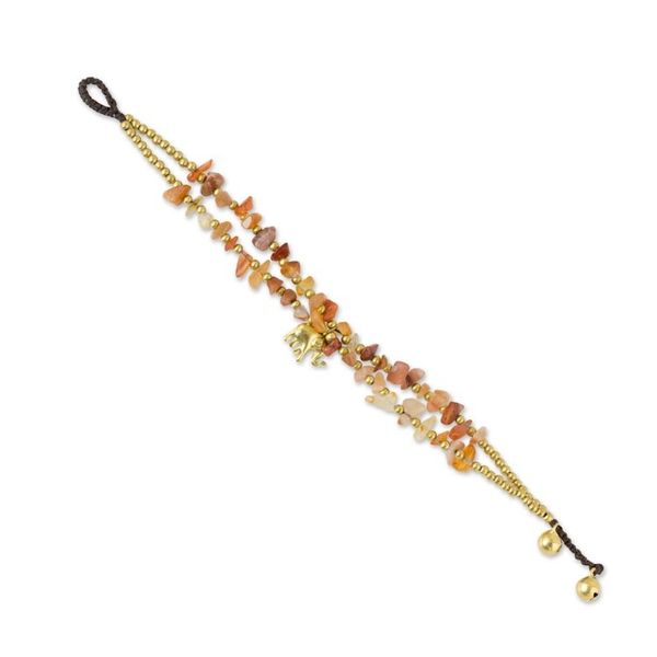 Alternate image for Carnelian and Brass Beaded Elephant Bracelet from Thailand Bright Elephant