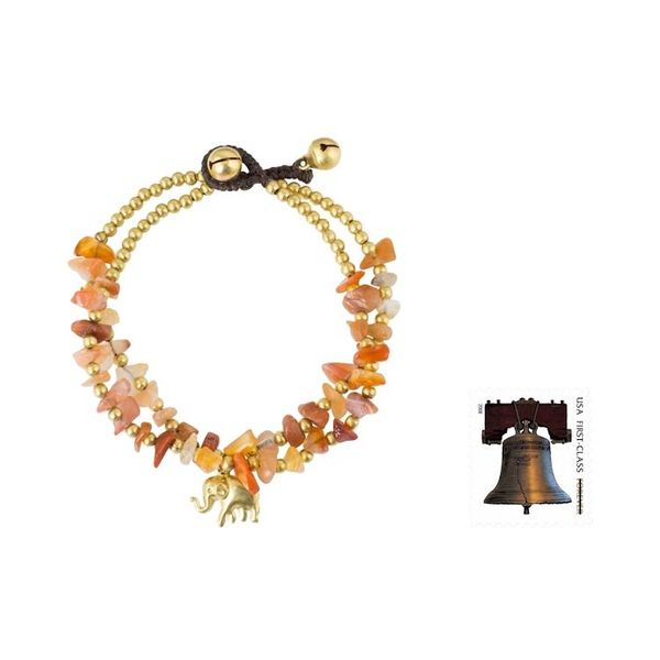 Alternate image for Carnelian and Brass Beaded Elephant Bracelet from Thailand Bright Elephant