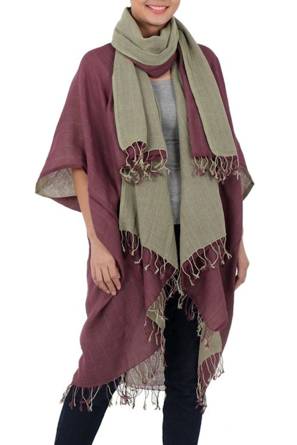 Hand Crafted 100 Cotton Jacket and Scarf Set from Thailand 'Subtle Chic'