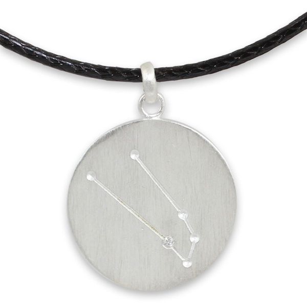 Alternate image for Sterling Silver Taurus Zodiac Necklace with White Topaz Constellation Taurus