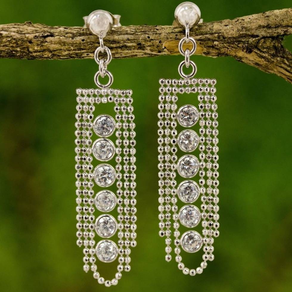 Sterling Silver Chain Chandelier Earrings from Thailand 'Elegant Chandeliers'