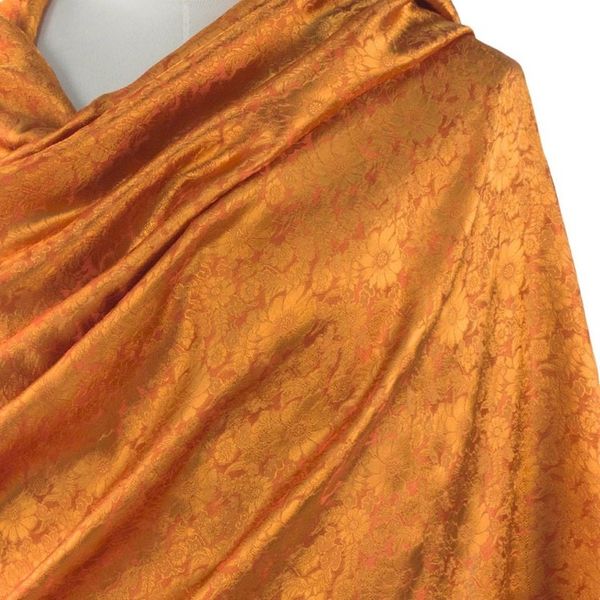 Alternate image for Artisan Crafted Thai Rayon Blend Shawl with Floral Motif Sweet Mandarin