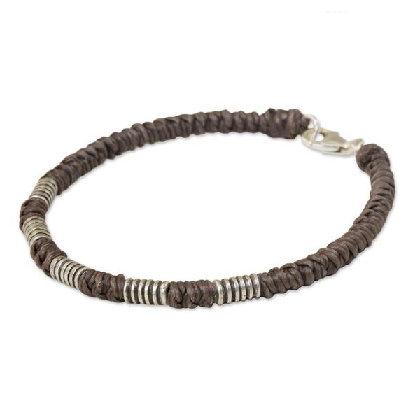 Alternate image for Sterling Silver Wristband Braided Bracelet from Thailand Beautiful Jungle in Taupe