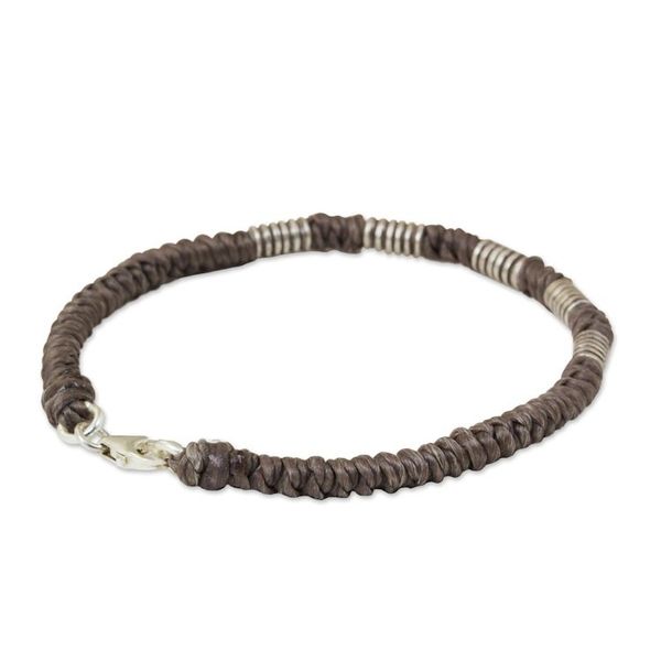 Alternate image for Sterling Silver Wristband Braided Bracelet from Thailand Beautiful Jungle in Taupe
