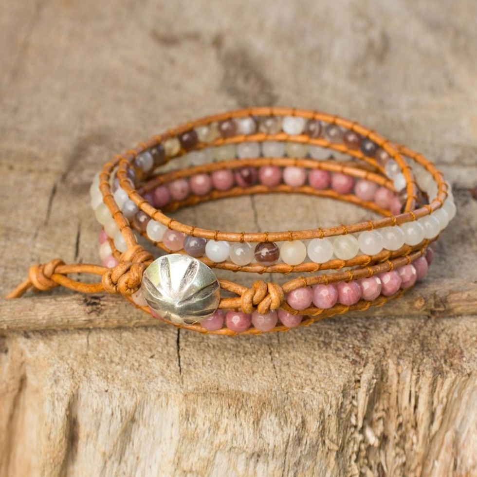 Karen Hill Tribe Handcrafted Gemstone Wrap Bracelet 'Karen Rose'