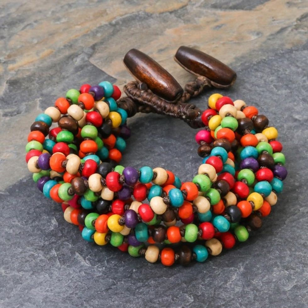 Multicolor Wood Beaded Artisan Crafted Bracelet 'Trang Belle'