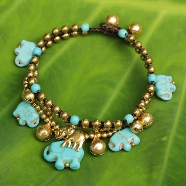 Alternate image for Handcrafted Bead Bracelet with Blue Elephant Charms Blue Elephant