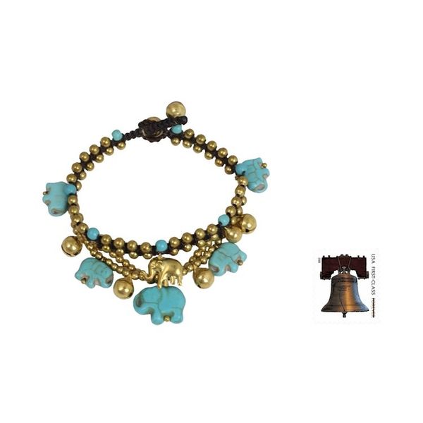 Alternate image for Handcrafted Bead Bracelet with Blue Elephant Charms Blue Elephant