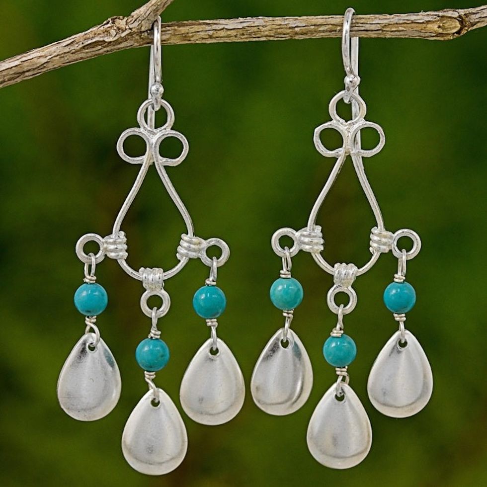 Blue Calcite Sterling Silver Chandelier Earrings Thailand 'River Drops'