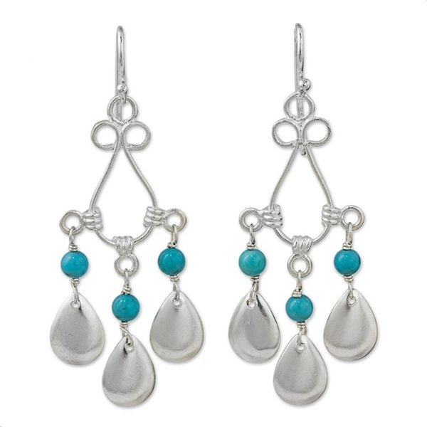 Alternate image for Blue Calcite Sterling Silver Chandelier Earrings Thailand River Drops
