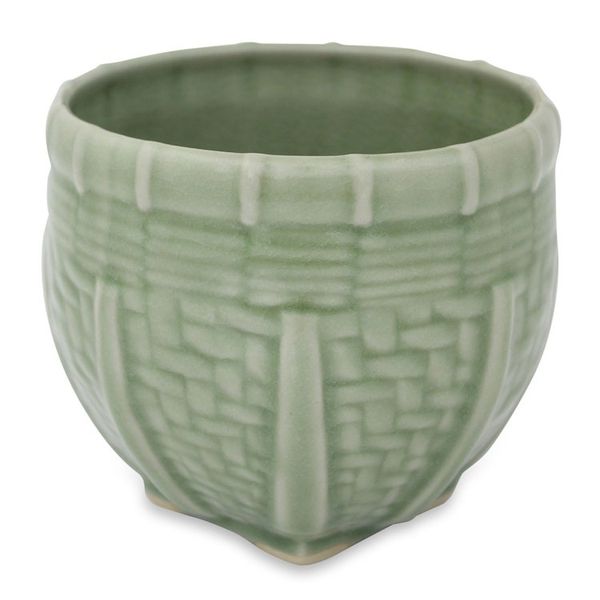 Alternate image for Handmade Green Ceramic Vase with Basket Motif Medium Basket