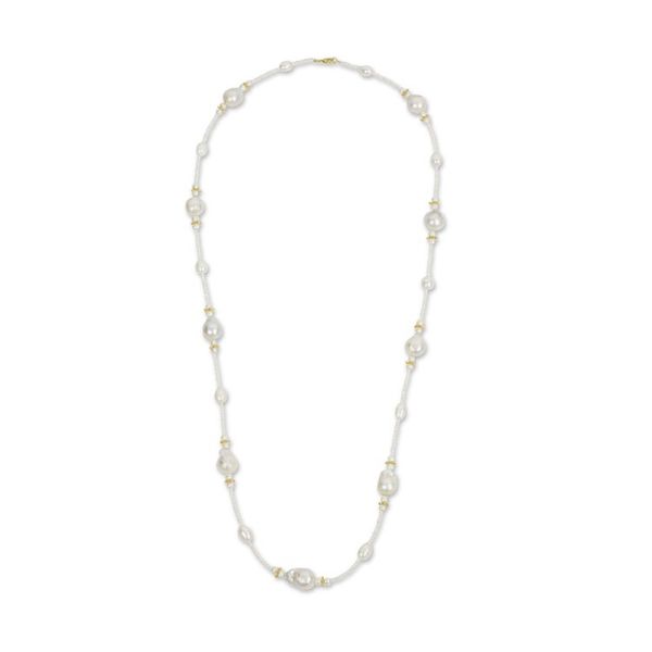 Alternate image for Golden Stars on White Pearl Strand Necklace Crafted by Hand Starry Clouds