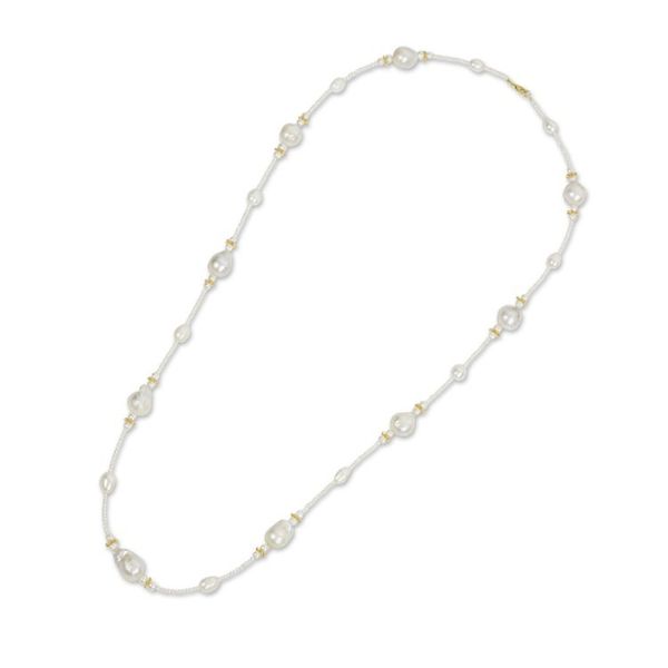 Alternate image for Golden Stars on White Pearl Strand Necklace Crafted by Hand Starry Clouds