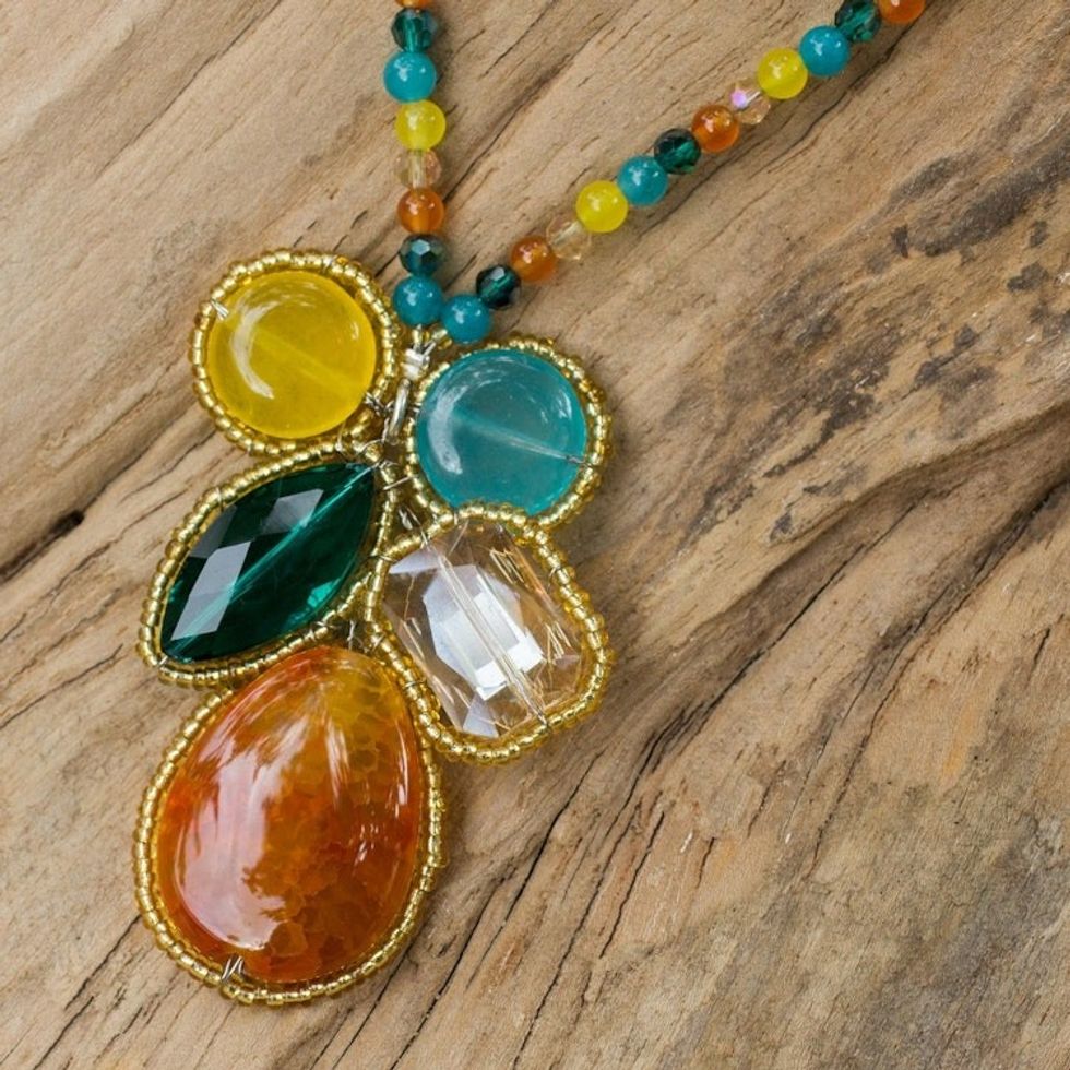 Handcrafted Multicolor Quartz Pendant Necklace from Thailand 'Bright Bohemian Bouquet'
