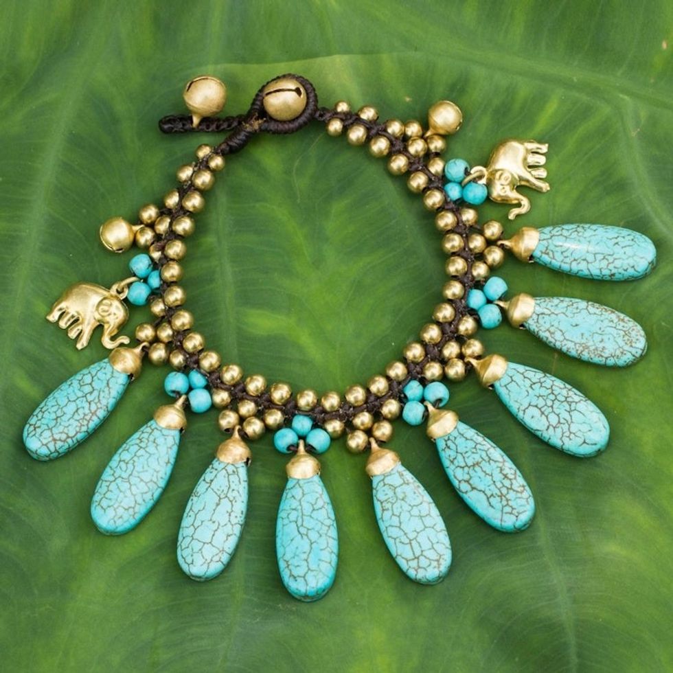Brass Beaded Turquoise Colored Elephant Bracelet 'Siam Legacy II'