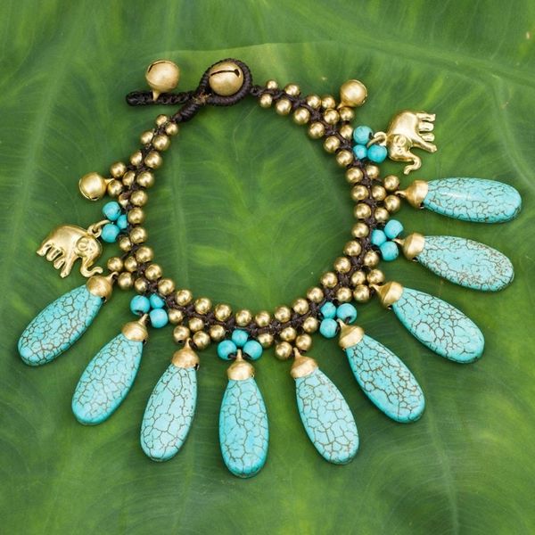 Alternate image for Brass Beaded Turquoise Colored Elephant Bracelet Siam Legacy II