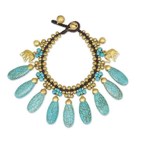 Alternate image for Brass Beaded Turquoise Colored Elephant Bracelet Siam Legacy II