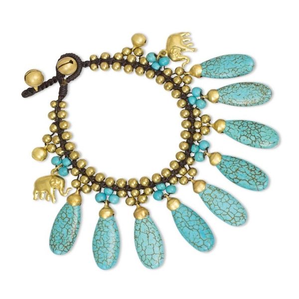 Alternate image for Brass Beaded Turquoise Colored Elephant Bracelet Siam Legacy II