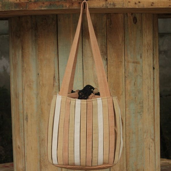 Alternate image for Hand Woven Wool Shoulder Bag with 3 Pockets in Brown and Tan Orient Tan