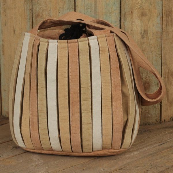 Alternate image for Hand Woven Wool Shoulder Bag with 3 Pockets in Brown and Tan Orient Tan