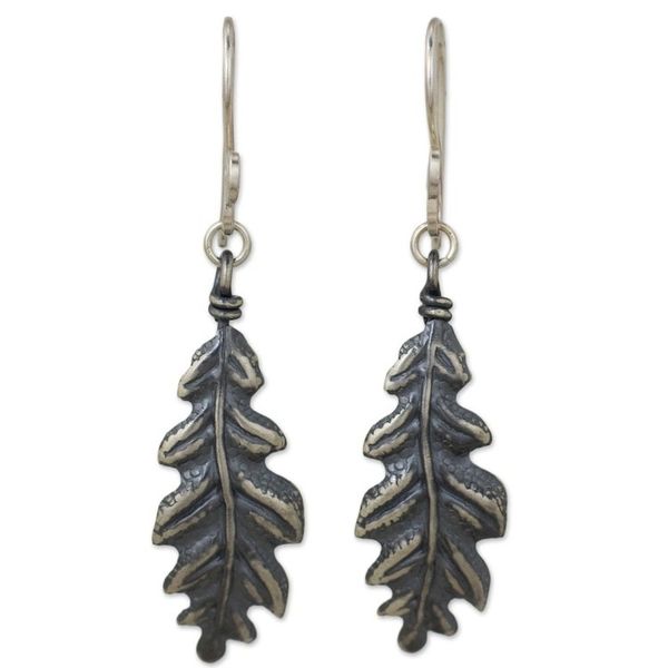 Alternate image for 925 Sterling Silver Oak Leaf Artisan Crafted Earrings Midnight Oak Leaf