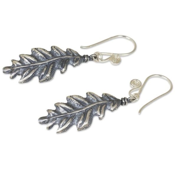 Alternate image for 925 Sterling Silver Oak Leaf Artisan Crafted Earrings Midnight Oak Leaf