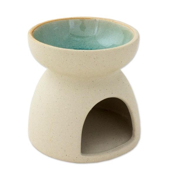Alternate image for Ceramic Oil Warmer with Elephant Carving from Thailand Mother and Child Elephant